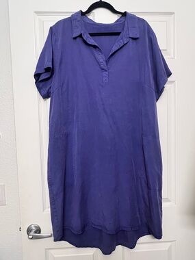 Casual Collared Purple Shirt Dress
